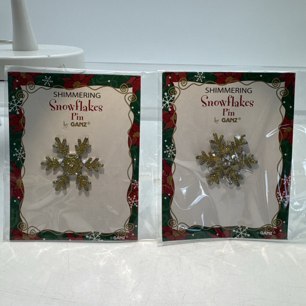 2 NIP Ganz Shimmering Snowflake Pin Sparkly Rhinestones Silver Tone NEW